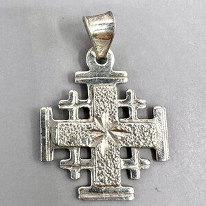 Jerusalem Cross Pendant Sterling Silver 925 Crusader Five Fold Holy Land